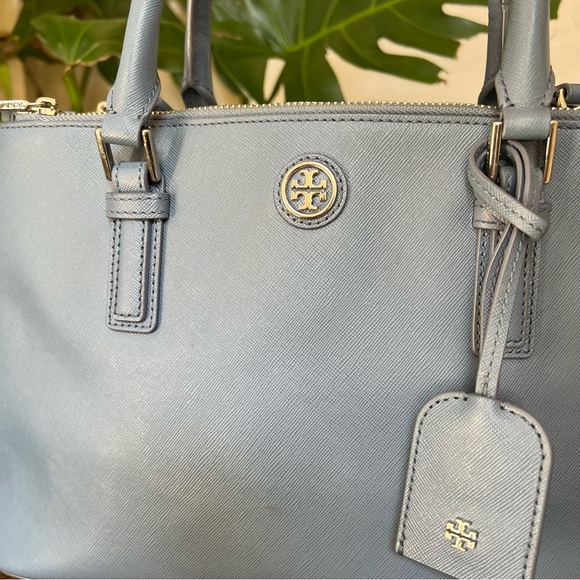 Tory Burch Robinson Double Zip Tote Crossbody Blue Saffiano Leather $495 - Picture 4 of 17